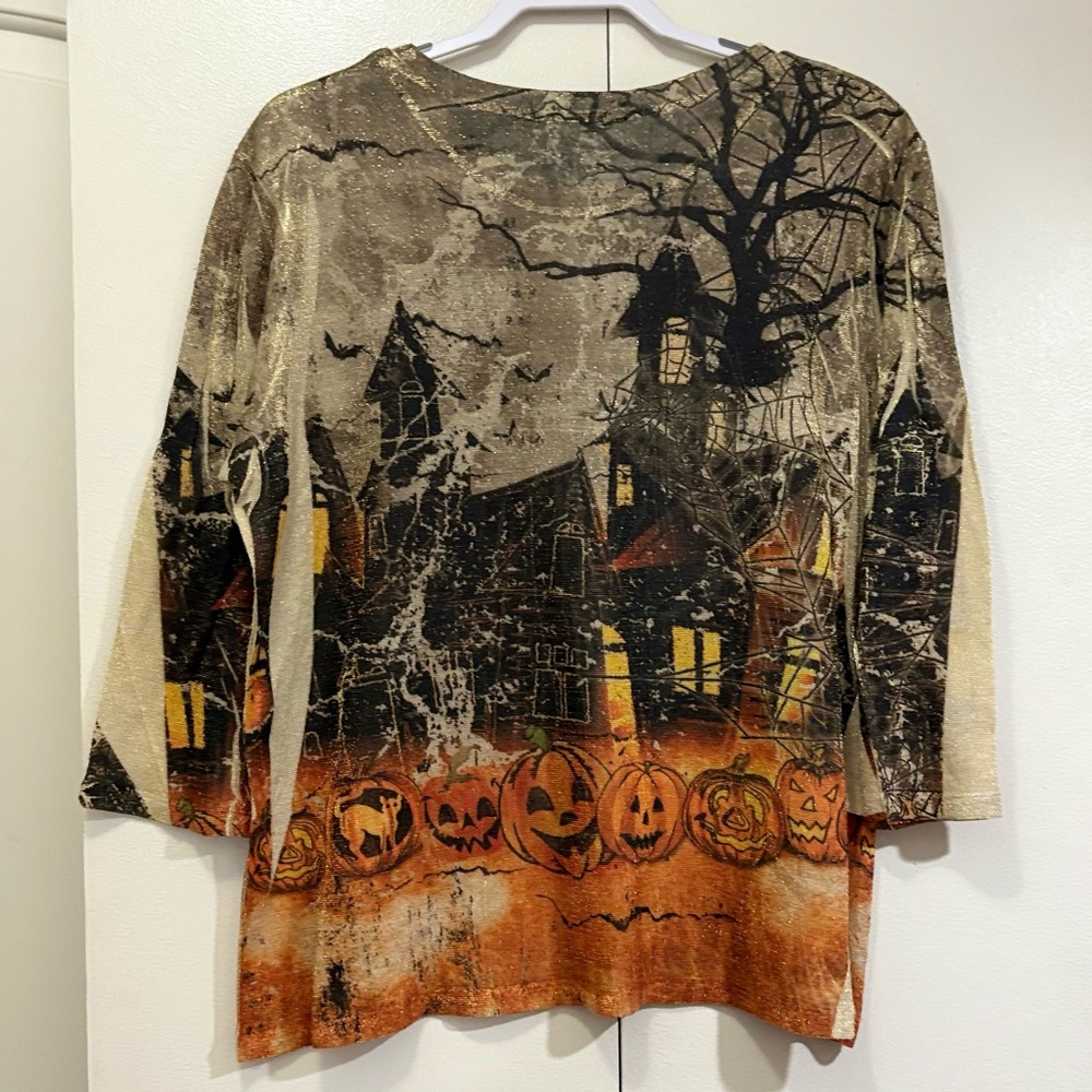 SML Sport Black and Orange Halloween Blouse with Vintage Graphics - Picture 4 of 7